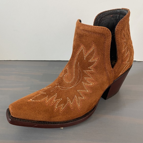 Ariat Shoes - Ariat Women Dixon Western Suede Leather Ankle Boots Size 8.5B Cognac Cowgirl NEW